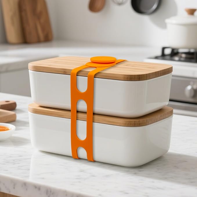 FORTIDY Utility Silicone Strap for Casserole Lid, Pot, Bento Box, 21.65 in Reusable Elastic Self-Lock Silicone Tie for Bundling or Organizing Extension Cord, Curtain, Yoga Mat (Orange, 2pcs)