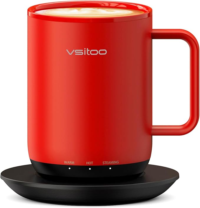 Vsitoo S3 Plus 14oz Heated Coffee Mug - Temperature Control Smart Mug with Mug Warmer, Auto-Sensing AI Heats Drinks to 120-150°F Hands-Free.Ideal for Home/Office/Gifts，Red