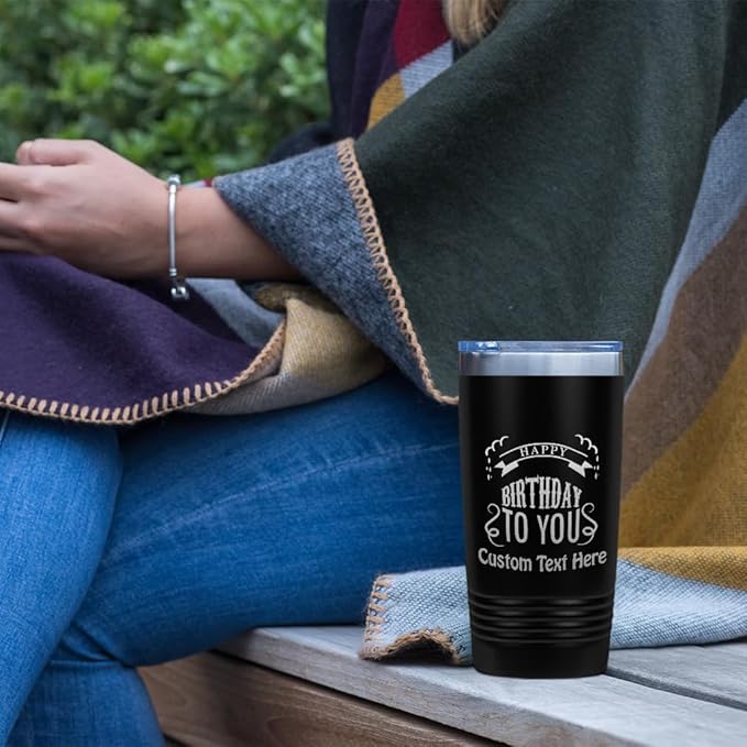Custom Tumblera Tumblers Travel Mugs Happy Birthday to You A Alphabet & Monograms Birthday Insulated Drinkware Stainless-Steel 20 Oz Coral Personalized Text Here