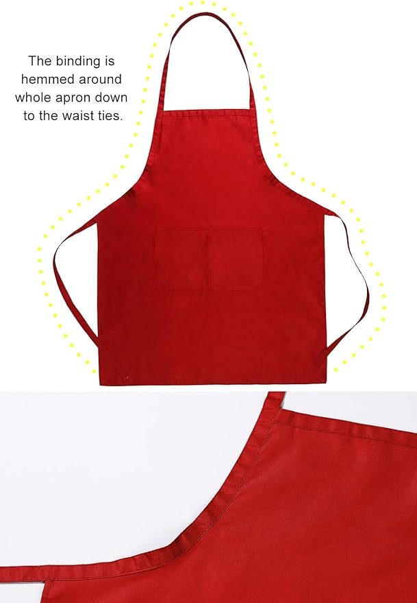 10 Pieces Red Bib Aprons Bulk with 2 Pockets, Painting Grilling BBQ Cooking Kitchen Aprons Bulk for Women Men Adults (10, Red)