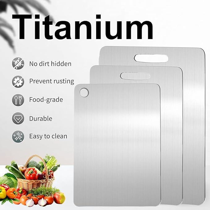 Katuchef Titanium Cutting Board,2026 New 100% Pure Titanium Cutting Boards for Kitchen,Titan Cut Pro Non toxic Doubld-Side Durable Chopping Boards, Easy to Clean and Store(2PC-M+XL)