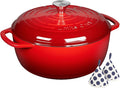 Umite Chef 6QT Enameled Cast Iron Dutch Oven with Lid, Versatile Heavy-Duty Cookware Pot for Baking Bread, Braising, Soups & Stews, Oven & Stovetop Safe with Heat Resistant Gloves（Red）