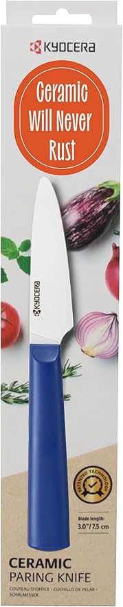Kyocera INNOVATIONwhite 3" Ceramic Paring Knife - White Z212 Blade with Non-Slip Blue Handle