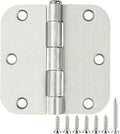 6 Pack Rounded Brushed Nickel Door Hinges 3.5 x 3-1/2" Inch, 5/8" Radius Interior Hardware 3 ½"Cottage Flat Bungalow Mobile Home Skyscraper Indoor Hinge for Doors Use Renovate Bedroom Kitchen