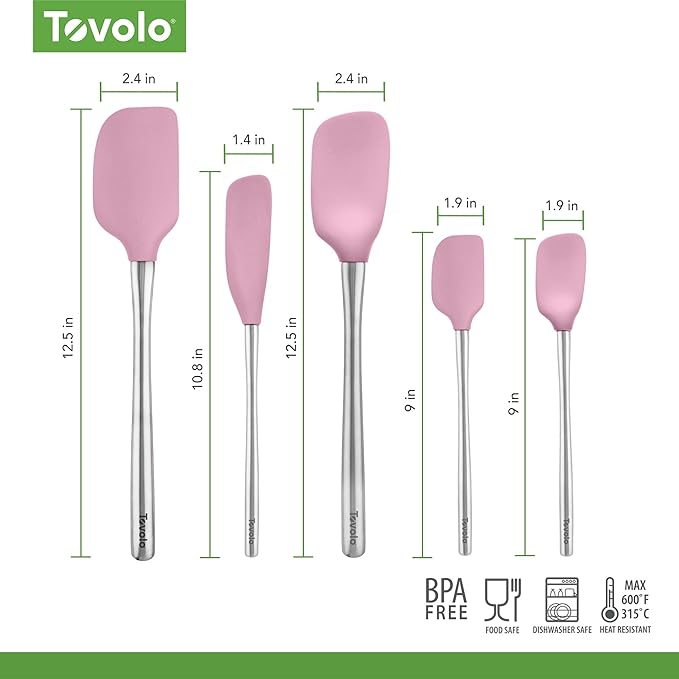 Tovolo Flex-Core Stainless Steel Handled Spatula Set of 5 for Meal Prep, Cooking, Baking, and More