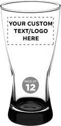 Custom Pilsner Glasses 13.25 oz. Set of 12, Personalized Bulk Pack - Made in the USA, Perfect for Hotels, Restaurants, Bars and Even Party Favors - Black