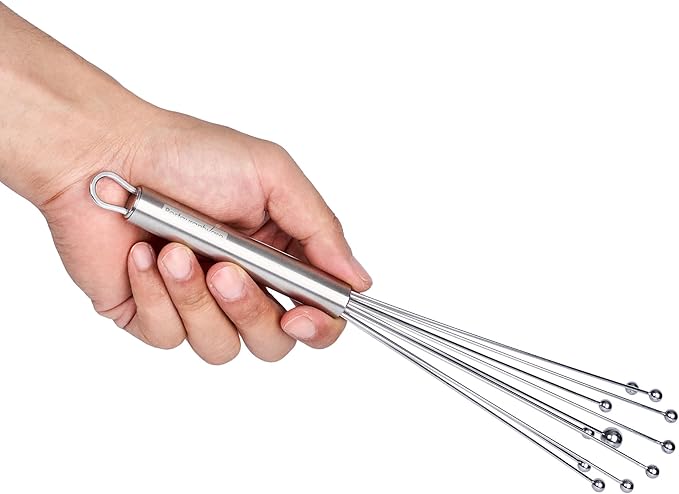Restaurantware 10.5 in Stainless Steel Ball Whisk - 6 Pack - German Standard Egg Beater with Ergonomic Handle, Dishwasher Safe - Manual Mixer Cooking Whisk for Baking, Stirring, Sauces, Beating