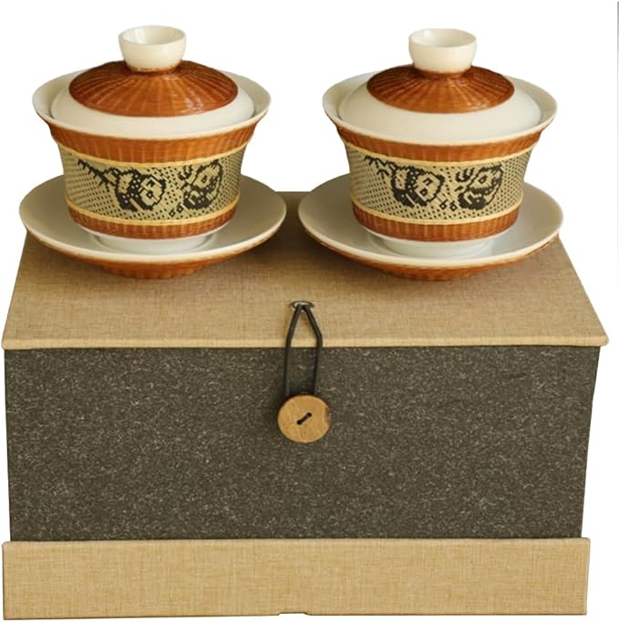 Kungfu Tea Pot Chinese Heritage Ceramic Tea Pot Asian Handmade Bamboo Tea Sets 2PCS B1