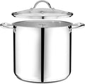 Stainless Steel Stockpot with Tempered Glass Lid 16 Quart, Durable 18/0 Stainless Steel, Impact-Bonded Base for Even Heating, Riveted Handles, Oven & All Stove Compatible, Safe Up To 500°F (260°C)
