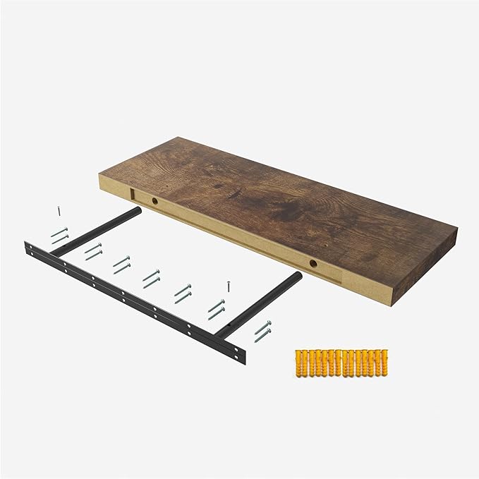 Floating Shelf, Set of 3 Wall Shelf, 36 in W x 12.75 in D x 2 in H Wooden Floating Wall Shelf with Invisible Brackets for Living Room/Bedroom/Bathroom/Kitchen Storage and Decor, Rustic Brown