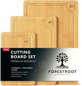 Bamboo Cutting Board Set – 3-Piece Wooden Kitchen Boards for Meal Prep & Serving – Durable Bamboo with Deep Juice Groove & Side Handles – Great for Meat, Vegetables & Charcuterie
