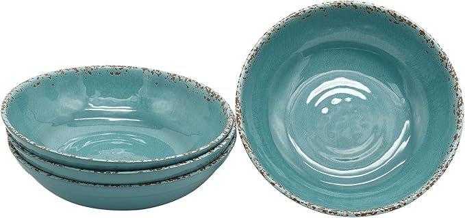 Gourmet Art Crackle 8.1" Melamine Salad and Pasta Bowls - Aquamarine 32 oz Set of 4