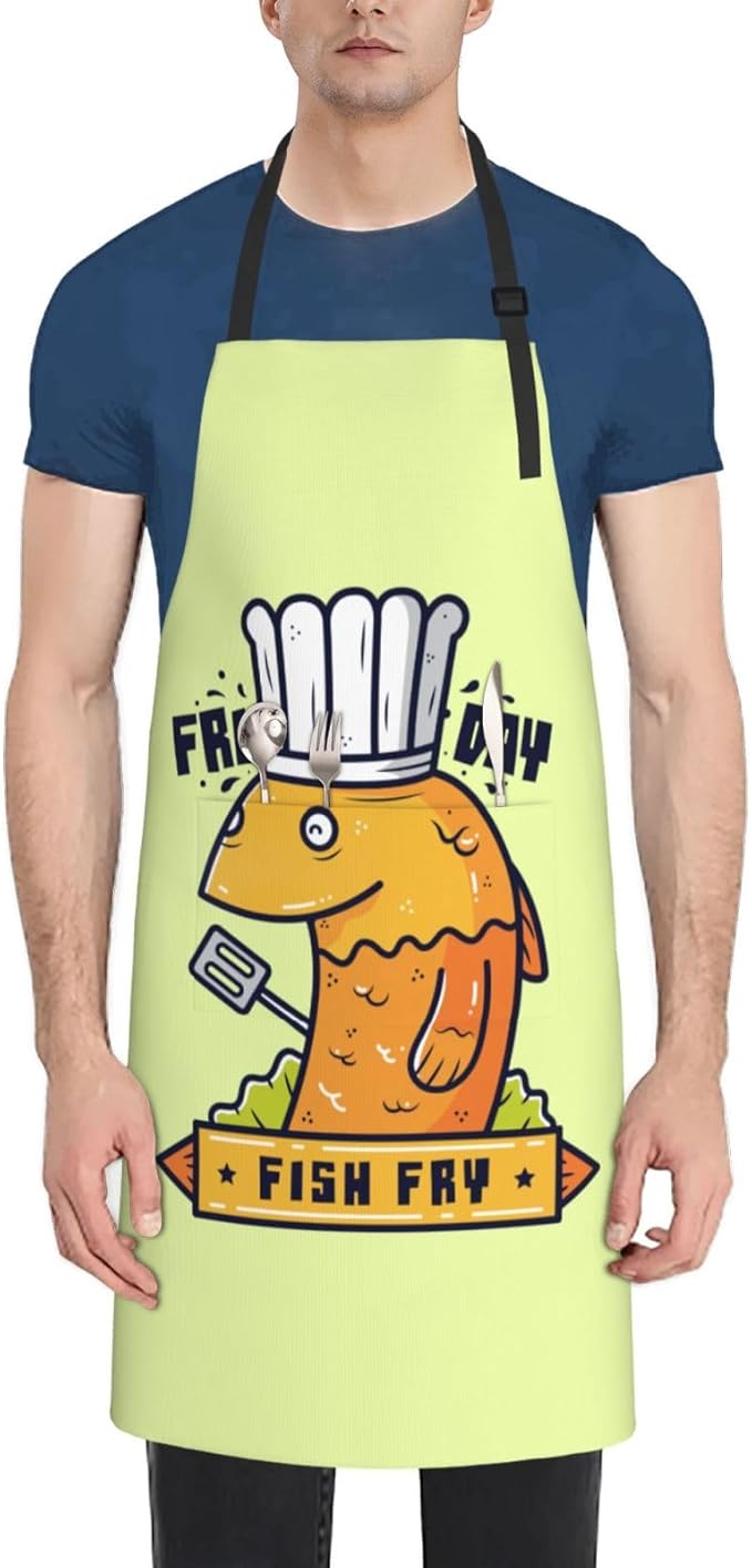 Friday Fish Fry Apron Adjustable Neck Aprons For Men Women With Pockets Waterproof Aprons For Kitchen Home Cooking Bbq Apron