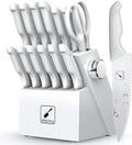 imarku Kitchen Knife Set, Japanese Knives Set For Kitchen, Stainless Steel Knife Set With Block, Kitchen Gadgets, White, Anti-Slip Handle, Dishwasher Safe, Christmas Gift