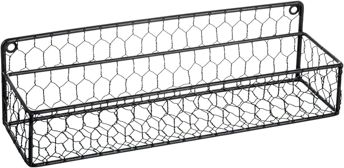 MyGift 2 Pcs Spice Rack Wall Mount, Small Seasoning Shelf Organizer, 12-Inch Chicken Hanging Kitchen Condiment Storage Display, Black Wire