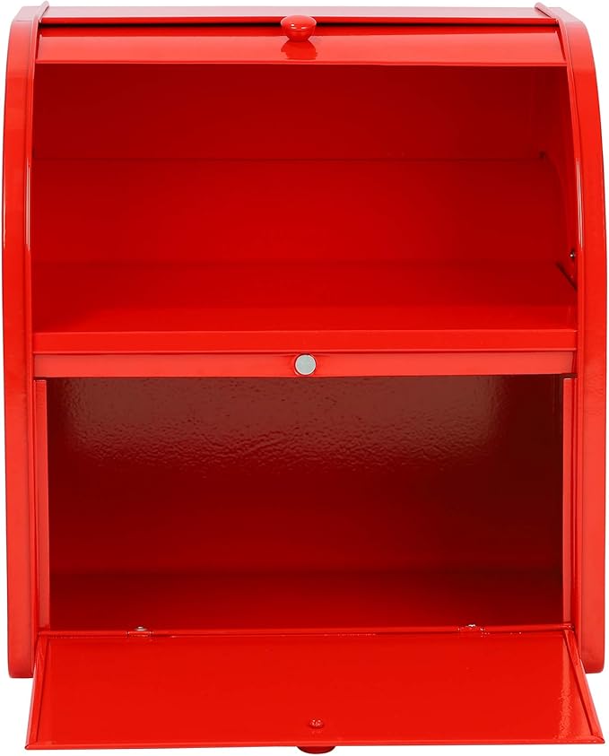 Bread Box, Metal Bread Box for Kitchen Countertop, 2 Layer Roll Top Bread Boxes, Stainless Steel Bread Storage, Kitchen Counter Bread Bin, Airtight Holder for Homemade Bread (Red)