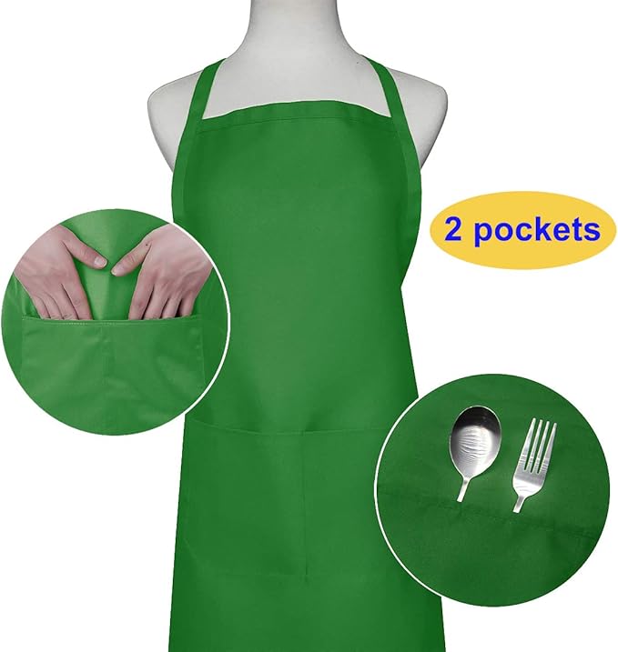 10 Pack Green Aprons Bulk for Women Men, Painting Baking Grilling BBQ Art Artist Cooking Kitchen Bib Apron with Pockets (10, Green)