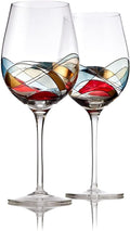 Bezrat Wine Glasses Hand Painted - Set of 2 - Women Wine Gift - Wine Lover Glass - Beautiful Glassware Gifts Ideas for Women Inspired by 'Duomo di Milano' Mothers Day - 14 oz (Red)