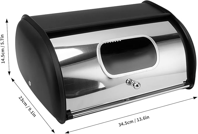 Bread Box, Multifunctional Bread Storage Holder Iron Keep for Home, Stainless Steel Bread Storage Bin with Lid (Black)