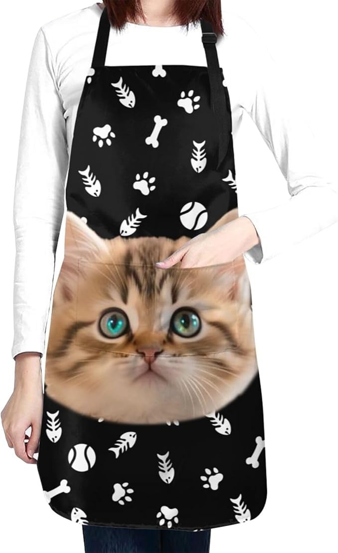 Custom Dog Face Apron for Men Women, Personalized Photo Bib Apron with Pockets, Customized Chef Aprons