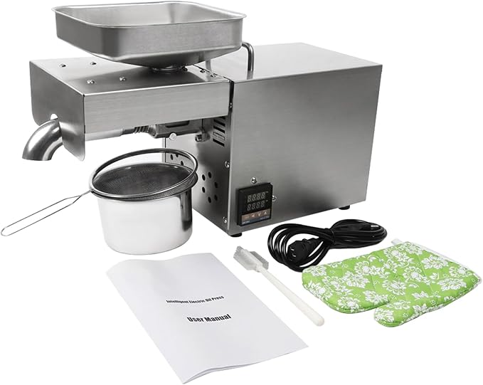 Stainless Steel Oil Press Machine 610W 110V Cold Press Oil Extractor Machine Commercial Household Cold/Hot Oil Press for Nuts Walnut Linseed Olive Kernel Almond Rapeseed Sesame