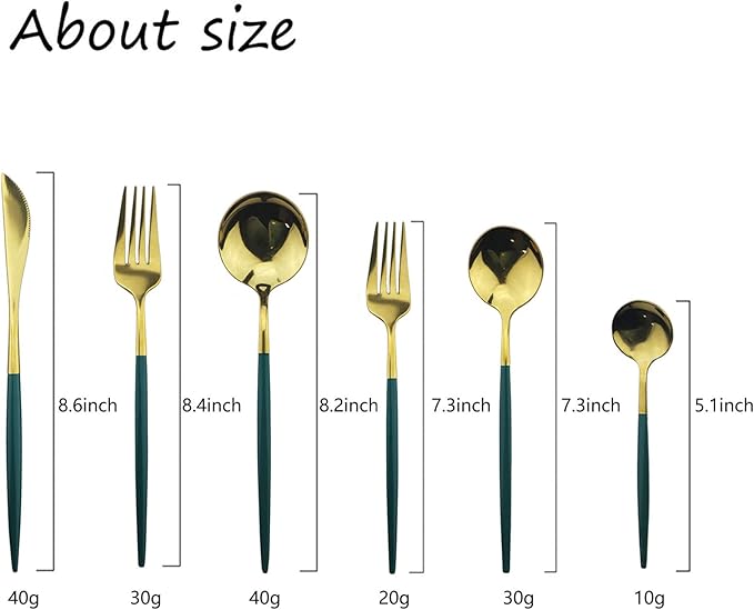 JASHII 18/10 Silver Silverware Set Stainless Steel Flatware Utensils Set Gold Cutlery Set| 36-Piece Modern Cubiertos Dorados| BEST Birthday Wedding Gift (6 sets, Green Handle Gold Mirror Polish)