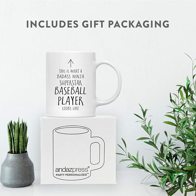 Andaz Press Funny 11oz. Ceramic Coffee Tea Mug Gift, This is What a Badass Ninja Superstar Baseball Player Looks Like, 1-Pack, Birthday Christmas Gift Ideas Coworker