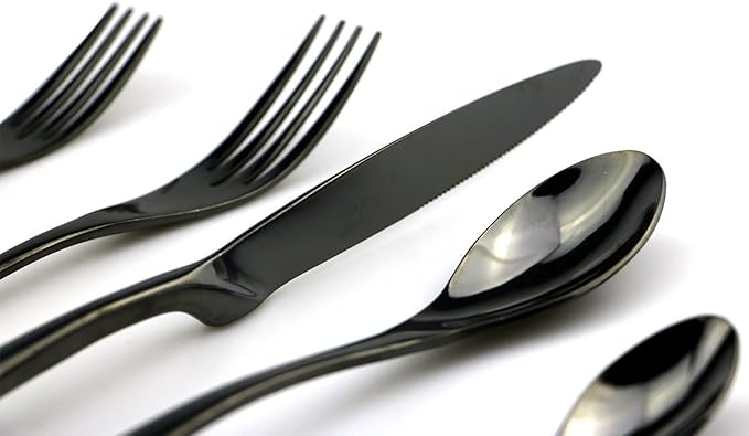 JASHII 18/10 Stainless Steel 20 Piece Mirror Polished Black Flatware Set,Dinner Knife Fork Salad Fork Coffee Spoon，Service for 4 ，Black Utensil Sets