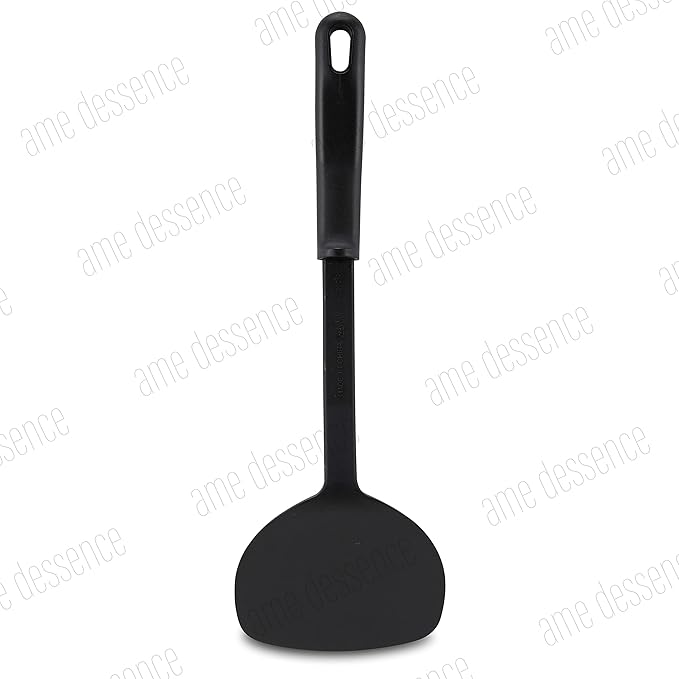 AME D'ESSENCE Turner Round Solid Spatula 12 inch Black Nylon 410ºF Heat Resistant Spatula with Ergonomic Handle Kitchen Gadgets for Frying