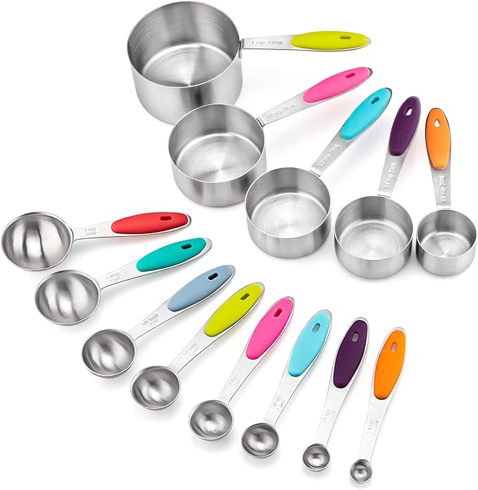 Measuring Cups and Spoons Set of 13 Including Stainless Steel Measuring Cups Nesting Measuring Spoons for Dry and Liquid Ingredients