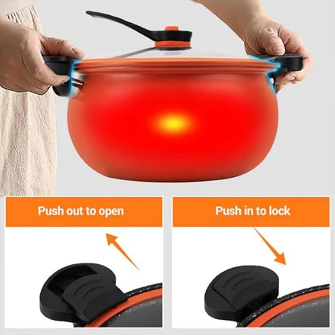 Multifunctional Large Capacity Non-Stick Pressure Cooker, Micro Pressure Cooker Pot, Non-Stick Surface, Visual Glass Lid, with Lid for Culinary Styles (Orange-8L)