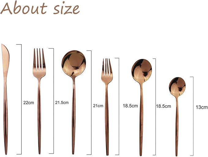 JASHII Silverware Set, Mirror Polished Copper Flatware Cutlery Set Service for 6, Shiny Finish 36 Pieces Stainless Steel Utensils Set Dinner Knife Fork Spoon Dessert Fork Salad Spoon Dishwasher Safe