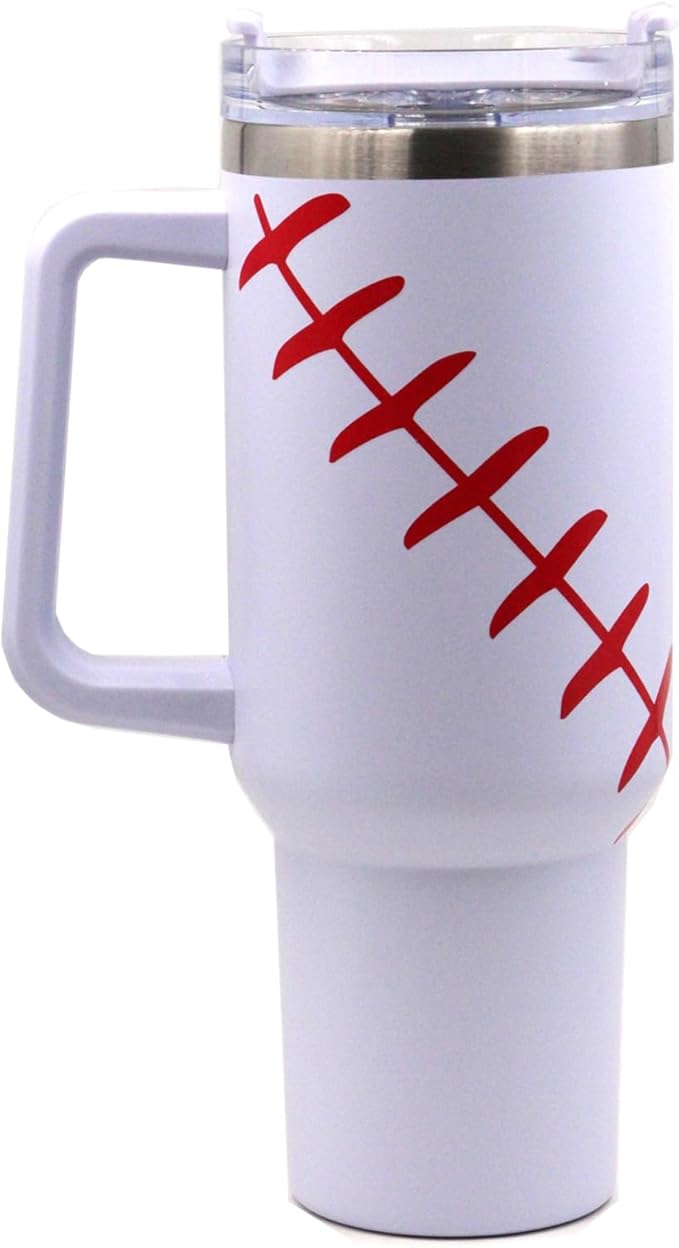 FMYWZS 40 oz Baseball Tumbler with Handle, Double Wall Vacuum Insulated Stainless Steel Cup Travel Mug with Lid and Straw, Baseball Accessories Stuff Gifts for Mom Men Boys Girls