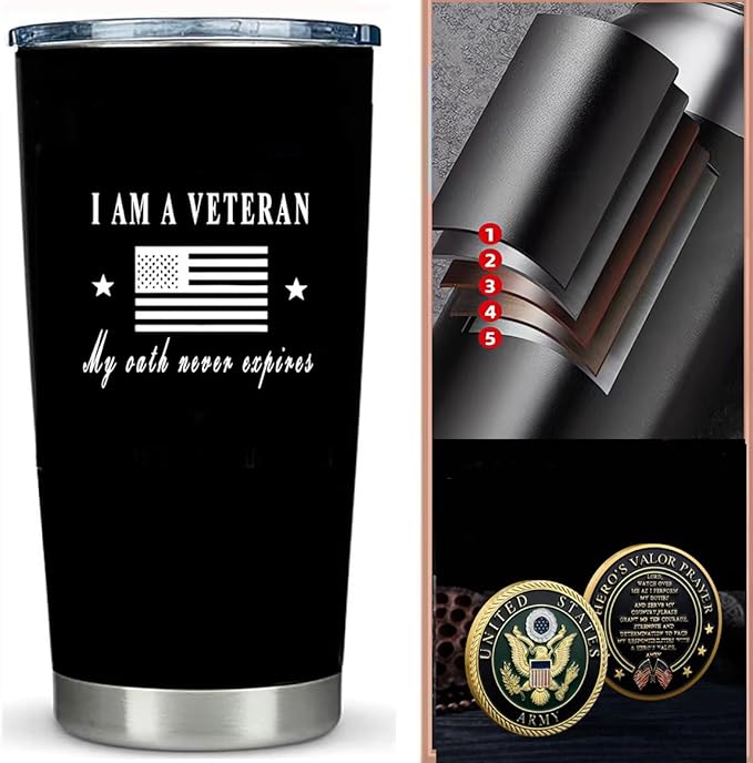 Army Insulated Tumbler with Challenge Souvenir,Great Engraved Gifts for Army Heroes!Veterans Day Gifts