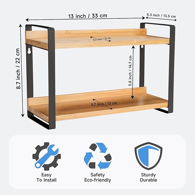 Countertop Spice Rack, Coffee Bar Accessories, Spice Racks,Counter Shelf, 2 Tier Coffee Organizer Station for Mugs, seasonings, Cream, Syrup(Black)