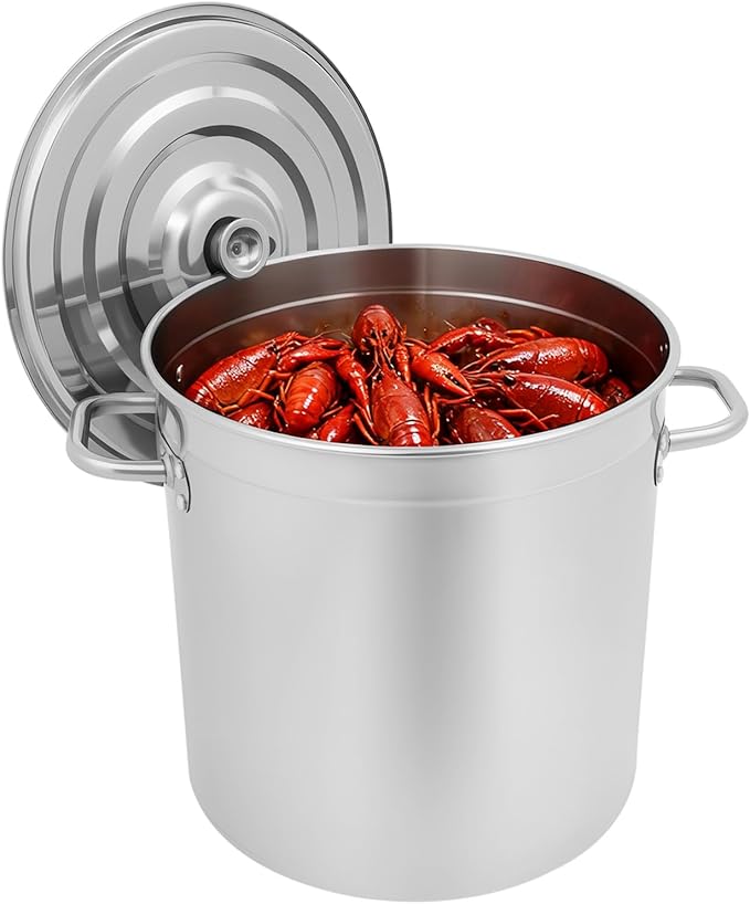 DYNAMI 37Qt Large Cooking Pot with Basket and Lid, Stainless Steel Stock Pot with Strainer,Multipurpose Cookware Soup Turkey Fryer Seafood Boil Pot,for Lobster Crab Shrimp
