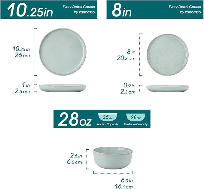 vancasso ANYA 18 Pieces Plates and Bowls Set, Mint Green Dinnerware Sets, Reactive Glaze Dishes Set for 6, Ceramic Dishware Sets Kitchen Dinner Set, Microwave & Dishwasher Safe
