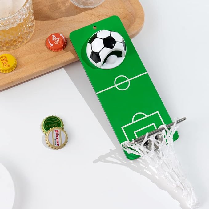 Arola Magnetic Soccer Bottle Opener, Removable Metal Wall Mounted Opener with Cap Catcher Collector, Gift for Soccer、Beer Lovers and Men, Use as Kitchen-Yard-Bar Decoration