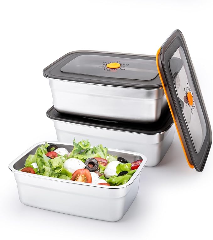 3 PCS Stainless Steel Food Storage Containers(67oz) with Lids Leak Proof & Airtight | Stainless steel freezer Containers,Airtight Bento Lunch Box,For Meal Prep,Fruit,Snack,Freezer