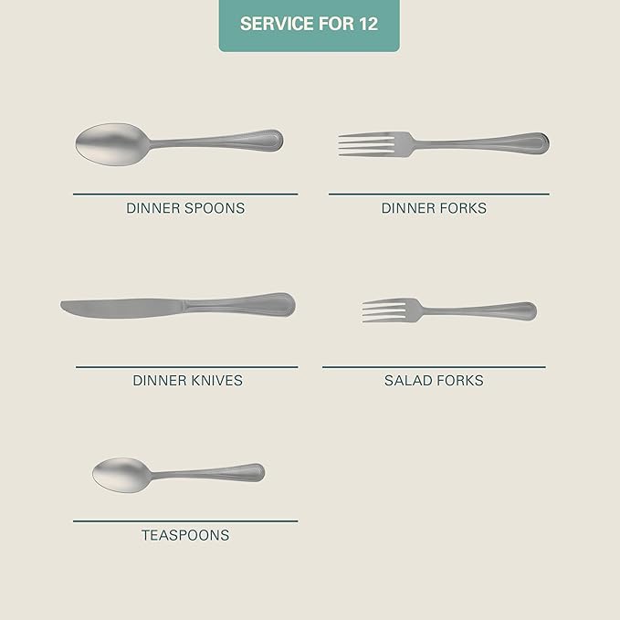 Gibson Home Sinta 87-Piece Stainless Steel Flatware Set with Bead Border Design – Service for 12 Plus Serving Utensils, Polished Silverware, Dishwasher Safe