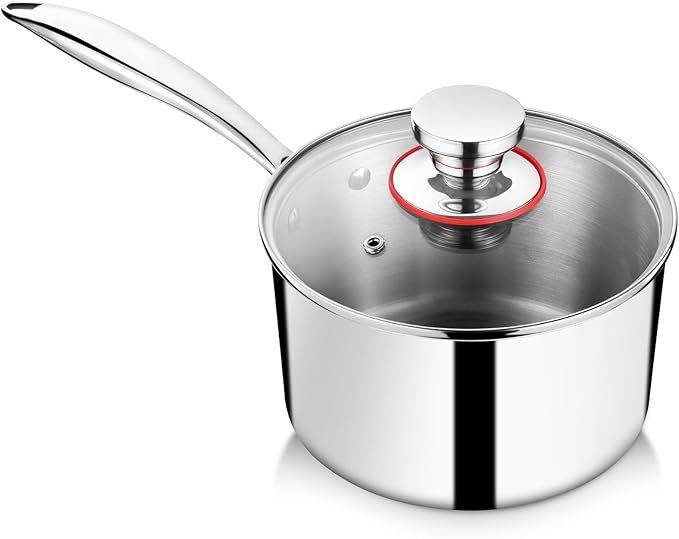 P&P CHEF 2 Quarts Tri-Ply Stockpot and Saucepan, Stainless Steel Sauce Pan with Lid, Cooking Induction Pot, Kitchen Cookware for All Stoves, Non-Toxic, Durable & Dishwasher Safe, 1 Piece