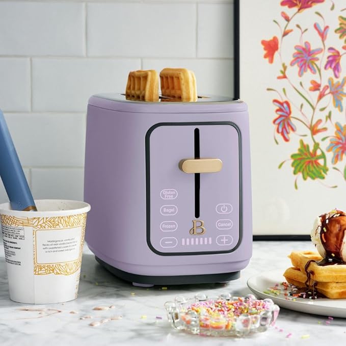 Beautiful by Drew Barrymore 2-Slice Toaster, Touch-Activated Display, 7 Shade Settings, Bagel/Frozen/Reheat Presets. (Lavender)