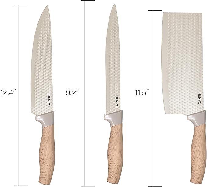 Kitchen Knife Set, 6 Piece Nonstick Ceramic Knife Set Anti-Rust Kitchen Knives with Ergonomic Handles (Khaki)