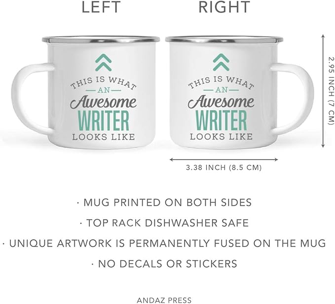 Andaz Press 11oz. Stainless Steel Campfire Coffee Mug Gift, This is What an Awesome Writer Looks Like, 1-Pack, Birthday Gift Ideas Coworker Him Her, Includes Gift Box