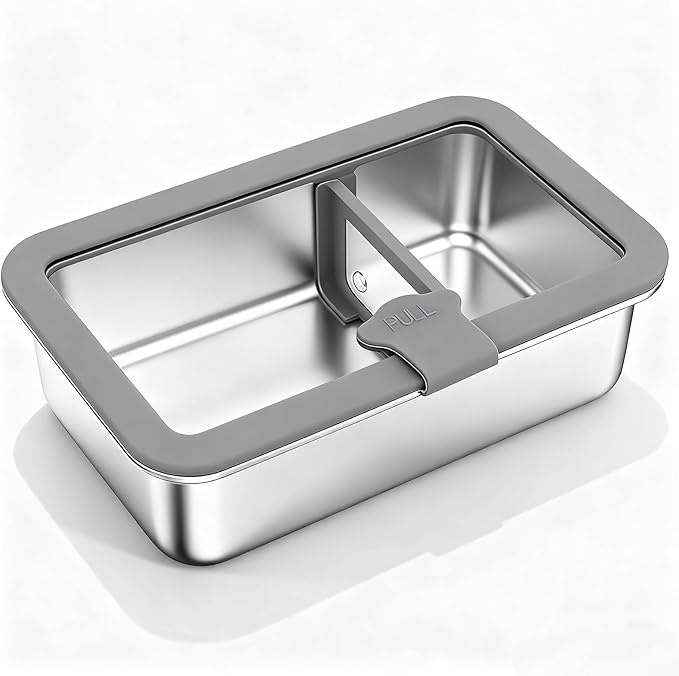 KEKEGO Lunch Box, Premium Stainless Steel Bento Box, Leakproof Lunch Box for Adults Food Storage, 42oz/1.25L with Glass Lid, Microwave & Dishwasher
