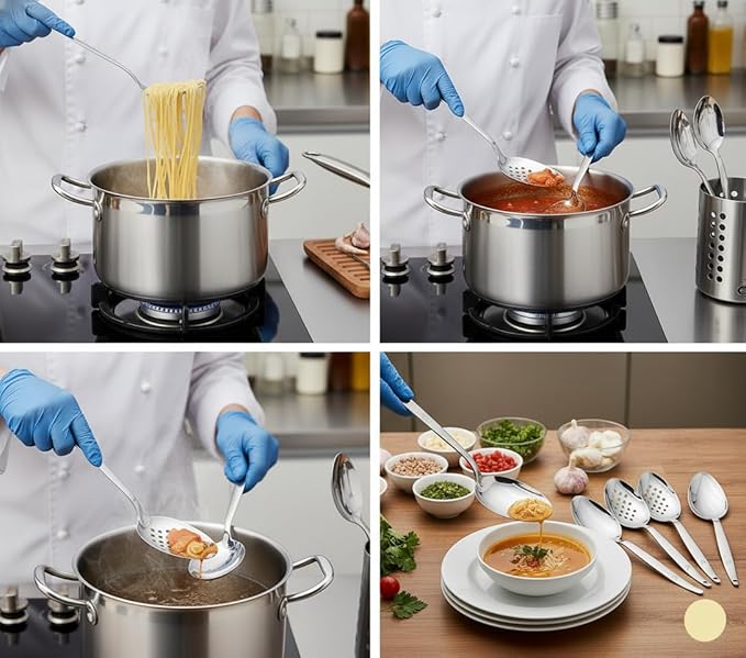 3-PCS Kunz Spoon | 9 Inch 18/10 Stainless Steel Serving Spoons Set Include Serving Spoon, Slotted and Perforated Spoons, Perfect for Basting, Plating, Quenelle, Sauces
