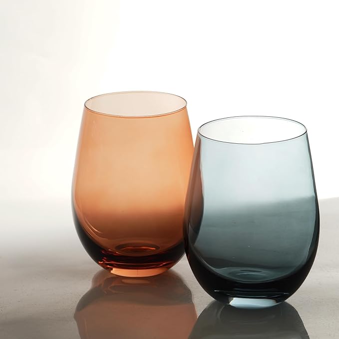Colored Stemless Wine Glasses for Red or White Wine (Set of 4), 18-Ounces, Large Wine Glasses for Cabernet, Pinot Noir, Burgundy, Bordeaux (4color)