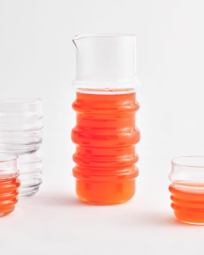 MARIMEKKO Sukat Makkaralla Glass Pitcher — Refine Your Kitchen Décor with Our Iconic Clear Glassware — Stylish & Mouth-Blown Pitcher with Spout (1 Liter)