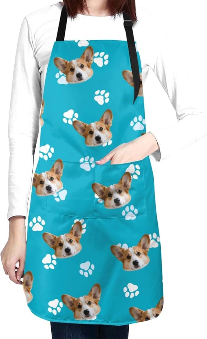 Custom Face Apron for Men Women, Personalized Photo Apron with Pockets, Customized Kitchen Aprons