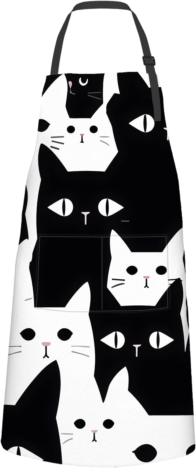 Black and White Cat Apron,Oxford Fabric Adjustable Kitchen Apron with 2 Pockets,Waterproof Cooking Aprons for Men Women Mom Wife Dad,Ideal Gifts for Coffee House,Shop,Baking,BBQ,28x33in